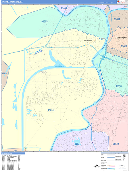 West Sacramento Map Color Cast Style